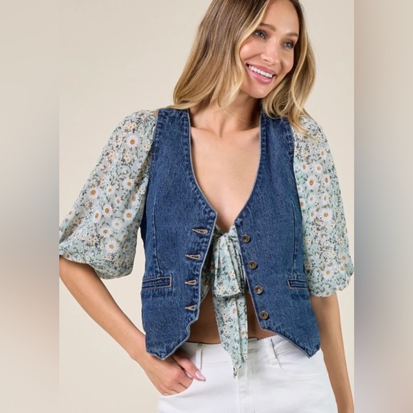 NWT WESTERN RODEO FITTED V NECK DENIM VEST WITH BUTTONS - Picture 2 of 6